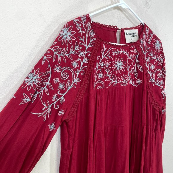 NWT Savanna Jane‎ Size M Embroidered Long Sleeve Dark Red Dress Long Sleeve NEW - Picture 5 of 6